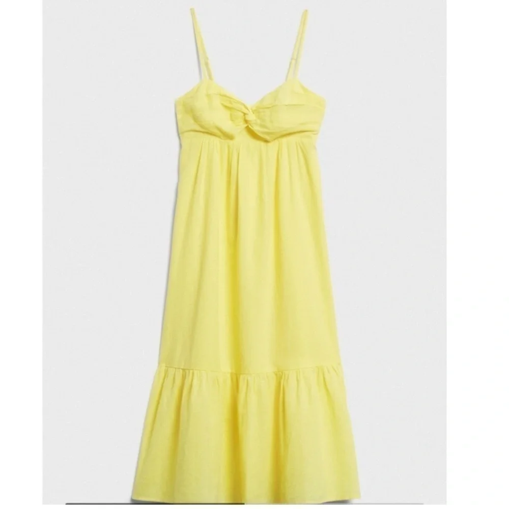 Banana Republic Linen Front Knot Midi Dress Pastel Butter Yellow Size 6 NWT